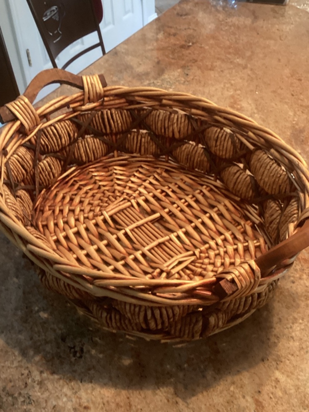 Wooden handle Woven Round Natural Brown Rattan Basket